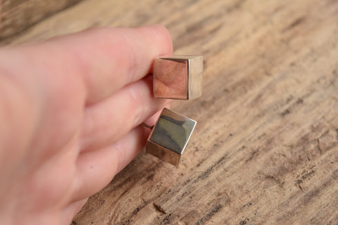 Modernist Cube Earrings Signed Sterling Silver HOB